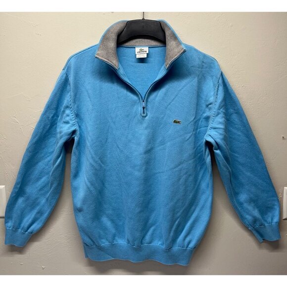 Lacoste Mens Quarter Zip Pullover Sweater Size 7 Croc Logo Cotton - Picture 1 of 15